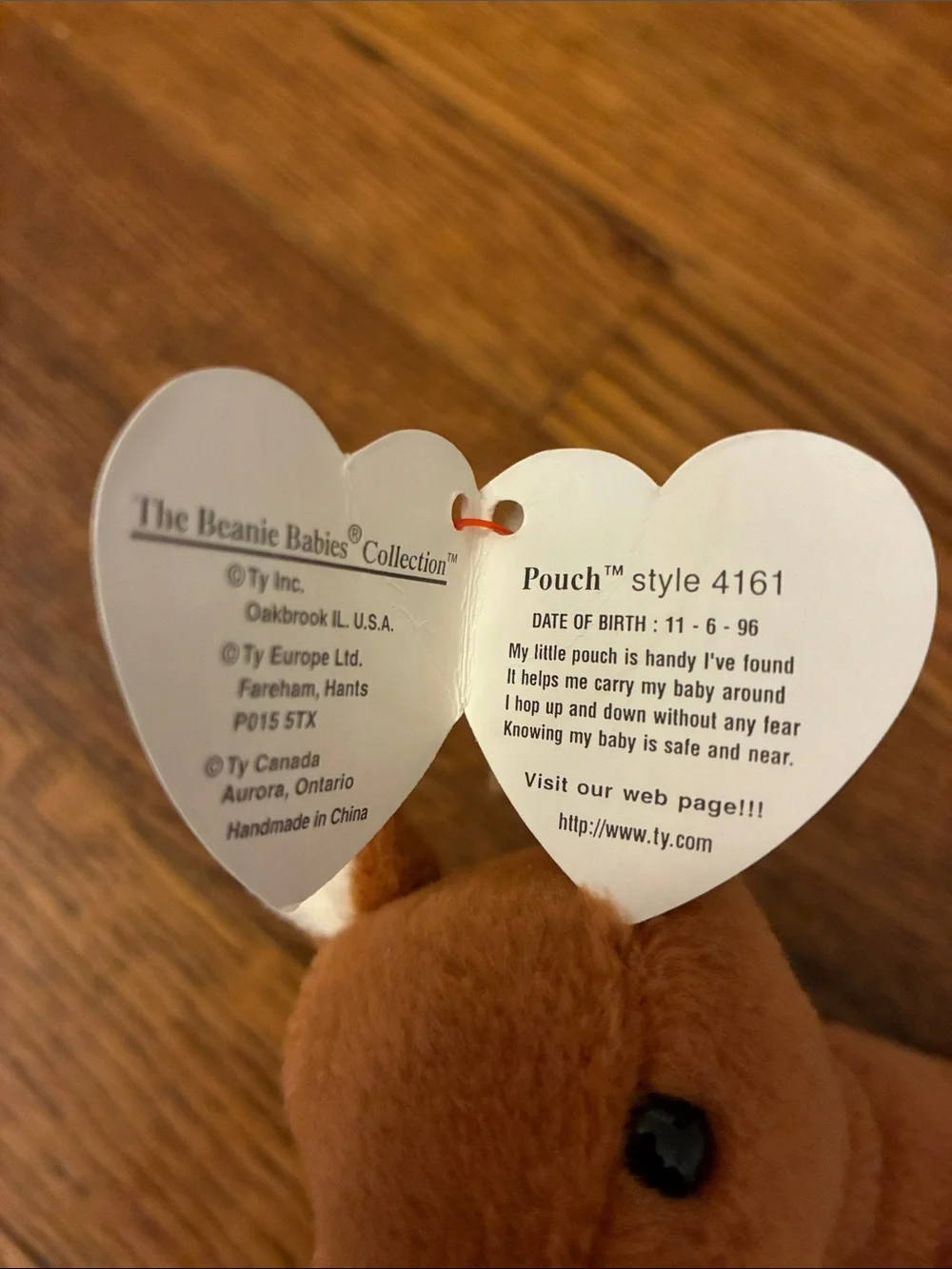 Ty Beanie Babies - “Pouch” the Kangaroo (with Joey!) - 90s vintage toy with tags